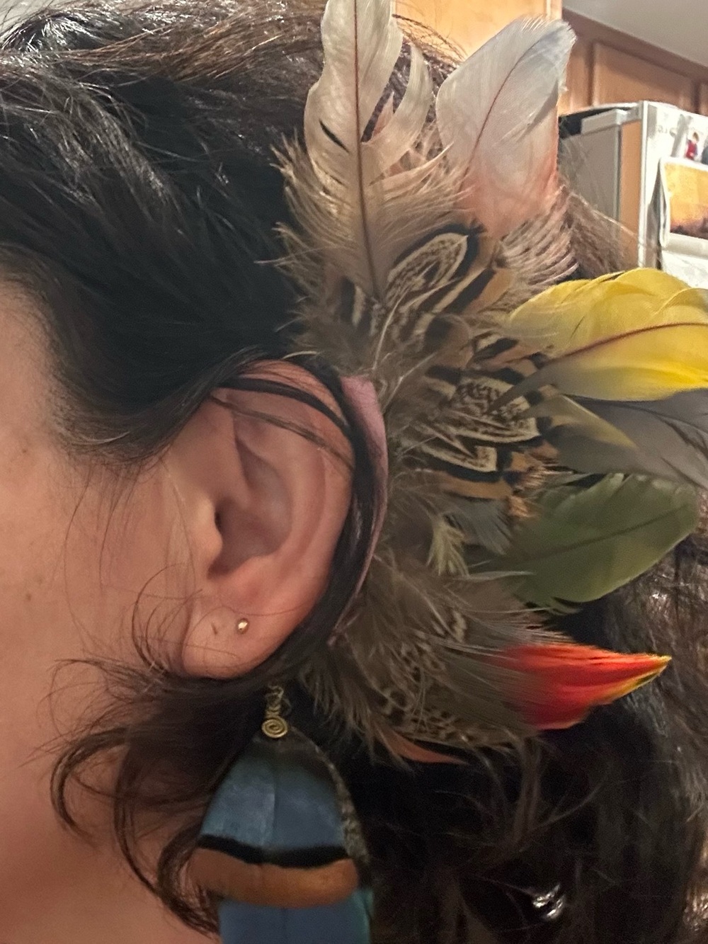 Boho Feather Ear Cuff Headpiece Handmade Mexico Festival Statement